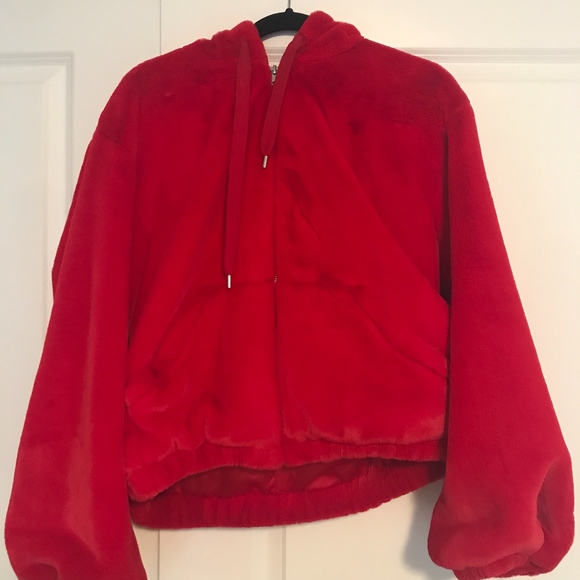 Forever 21 Tops - Forever 21 Red Fur Zip-Up Hoodie